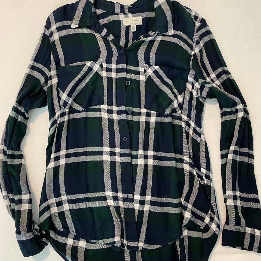 Lucky Brand Green and Blue Plaid Button Down Shirt